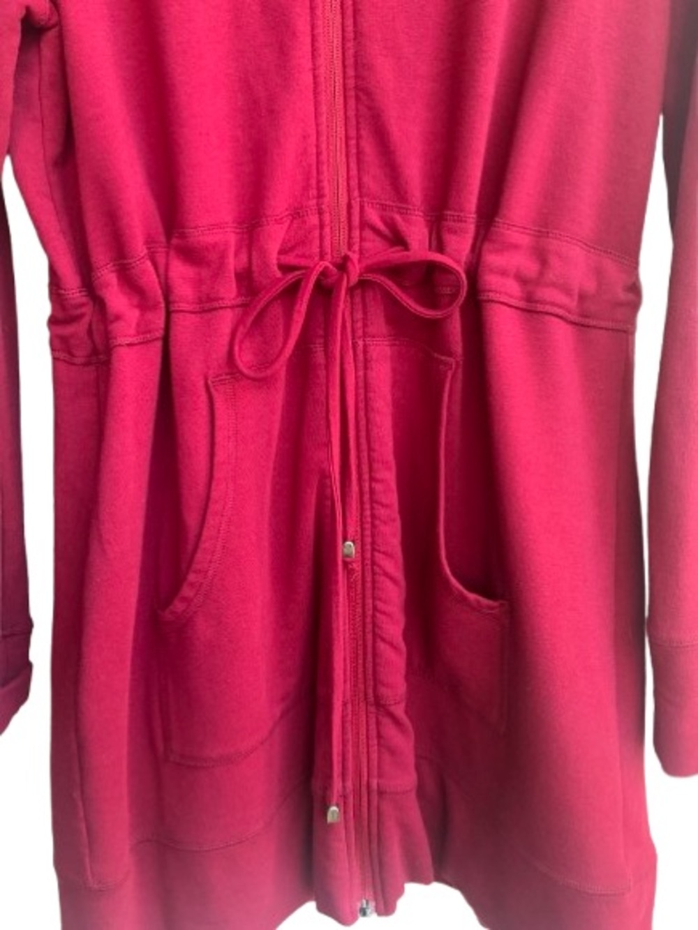 Echorain Crimson Full-Zip Hooded Long Cardigan Jacket Drawstring Waist Size L